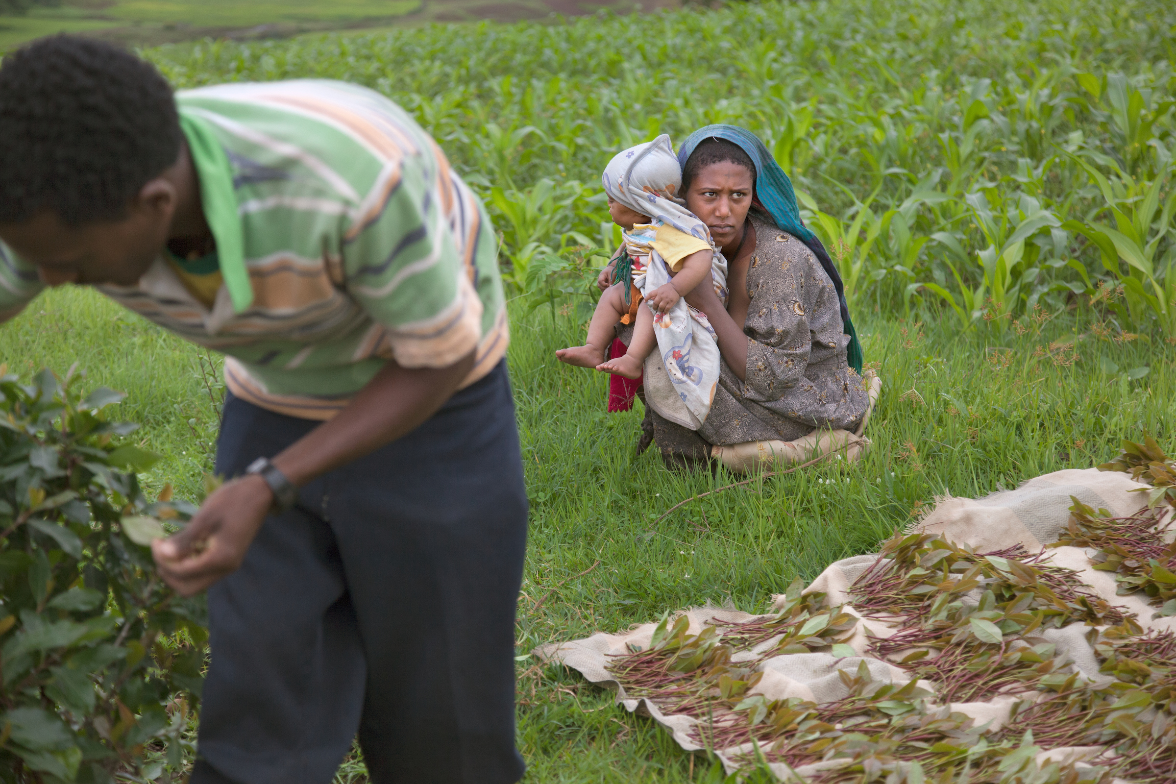 Destaye, 15, and her husband Addisu, 27, divide their time between working in the fields and taking care of their 6-month- old baby.